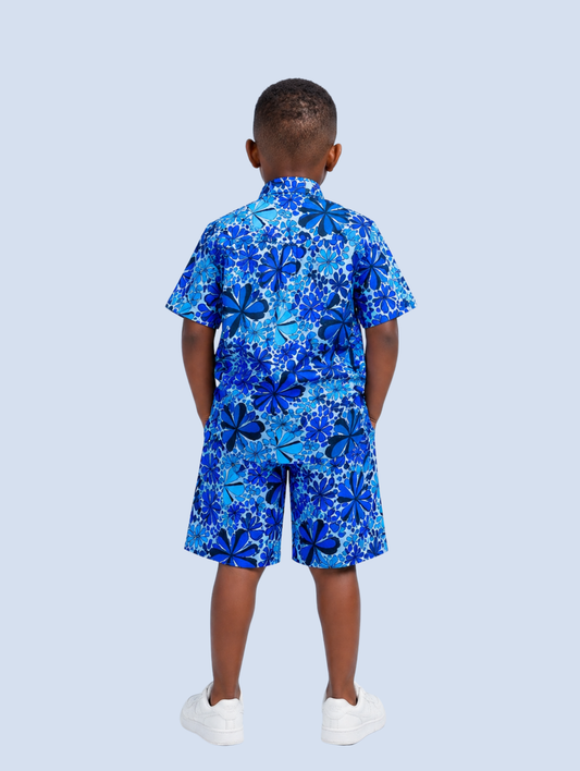 Jimi Boys African Co-ord Set (in Blue ankara button-up Shirt and Shorts)