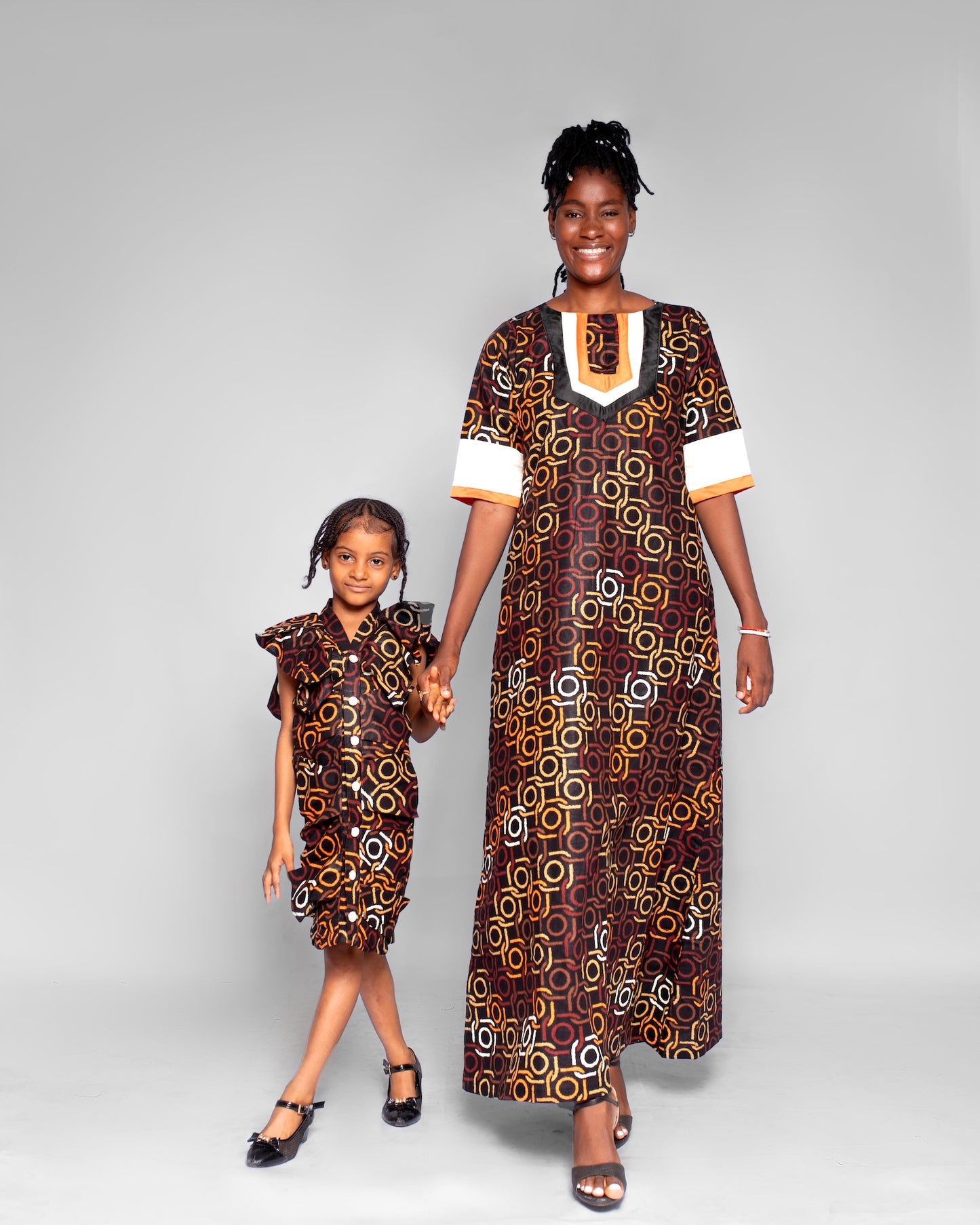 Cheche Girls African Dress (in Brown and Gold Ankara, Butterfly sleeves)