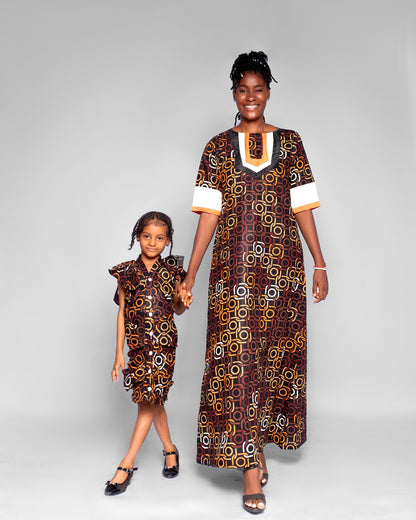 Cheche Girls African Dress (in Brown and Gold Ankara, Butterfly sleeves)