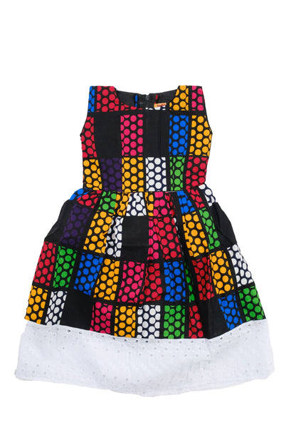 Elochi Girls Colorful African Dress with White Lace Border, Ankara