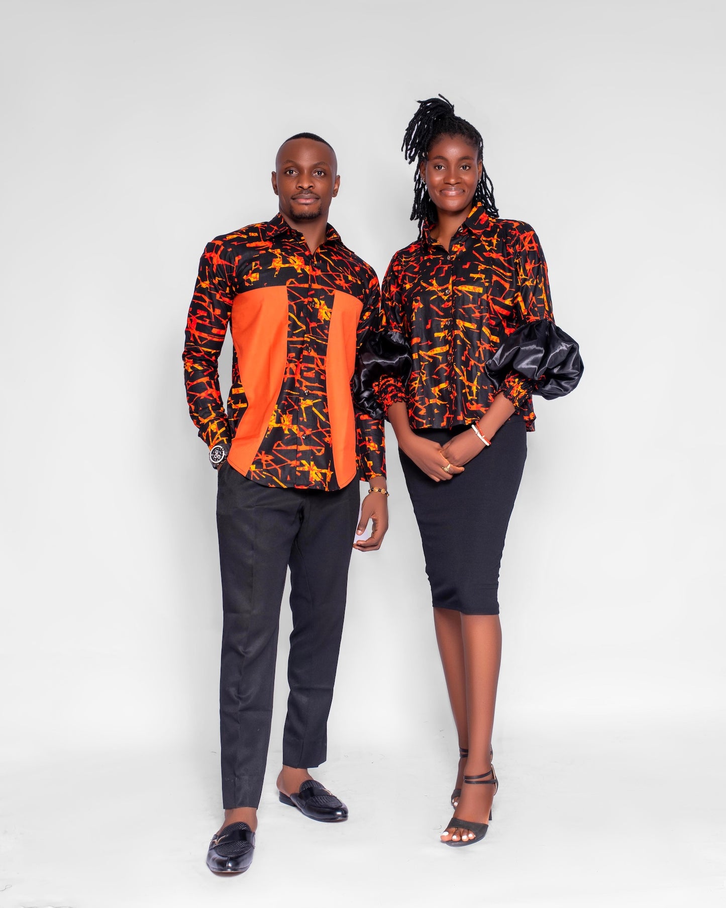 Naya Women's African Shirt with Puff Sleeves (in dark Orange Ankara)