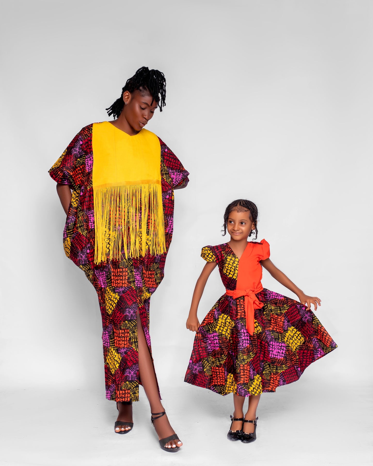 Viom Women's African Boubou Dress with Aso-oke, (Fall Colors Ankara)