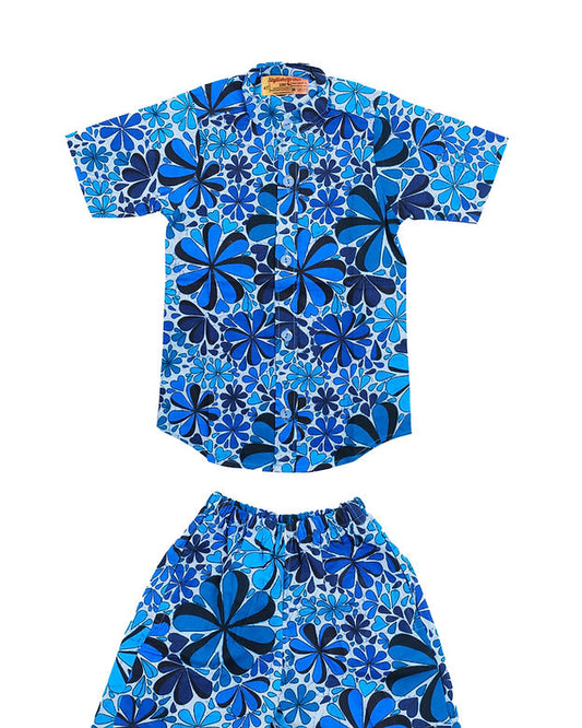 Jimi Boys African Co-ord Set (in Blue ankara button-up Shirt and Shorts)
