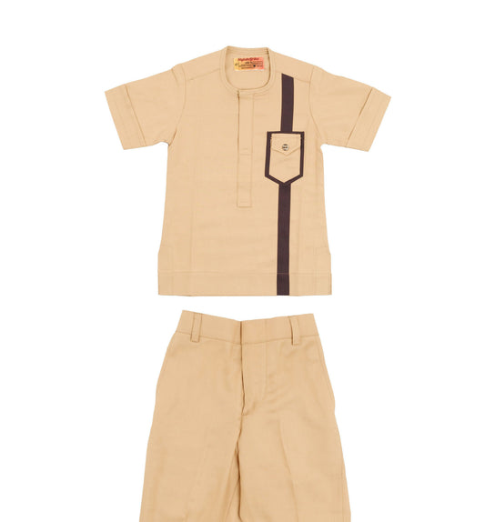 Kafor Boys African-Senator Co-ord Set in Biege and Brown Print