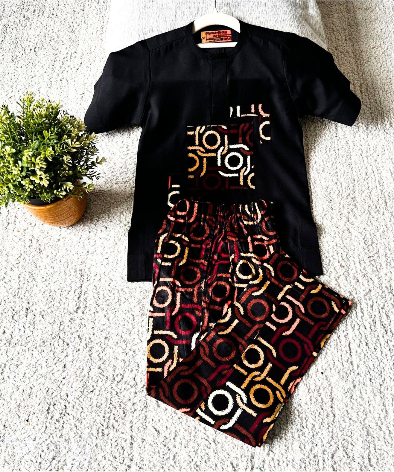 Atta Boys African Co-Ord Set in Geometric Patterned Print