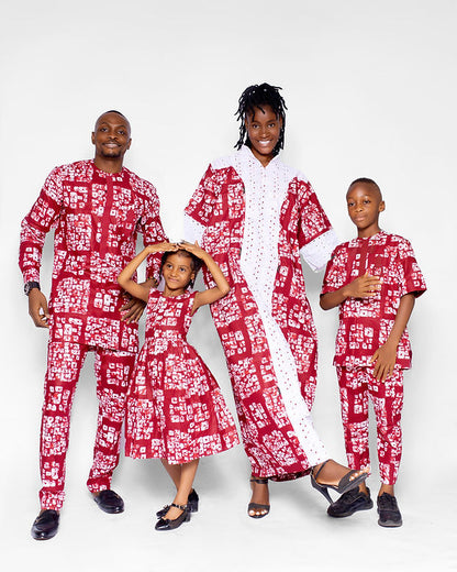 Ekele Boys African Co-ord set, (in Wine and white Ankara)