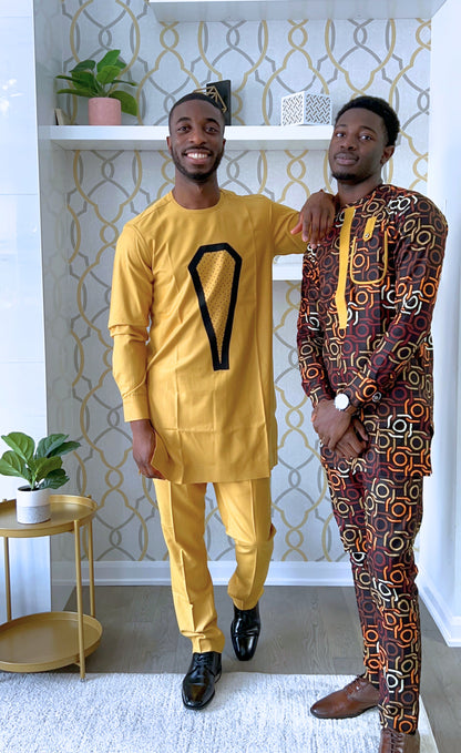 Kwon Men's Dashiki Co-ord Set, with Beaded design, in Gold