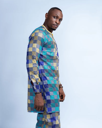 Iyke Men's African Print Shirt and Pants (Co-Ord Set, Ankara)