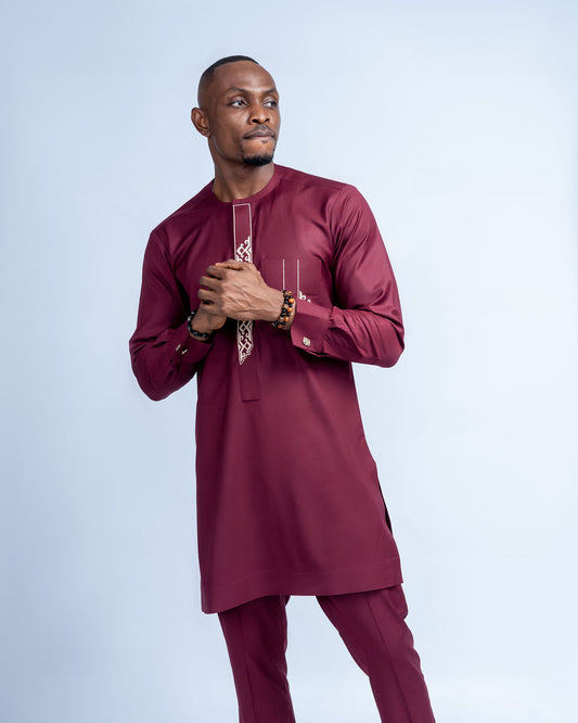 Mekus Men's Dashiki Co-Ord Set (Maroon color)