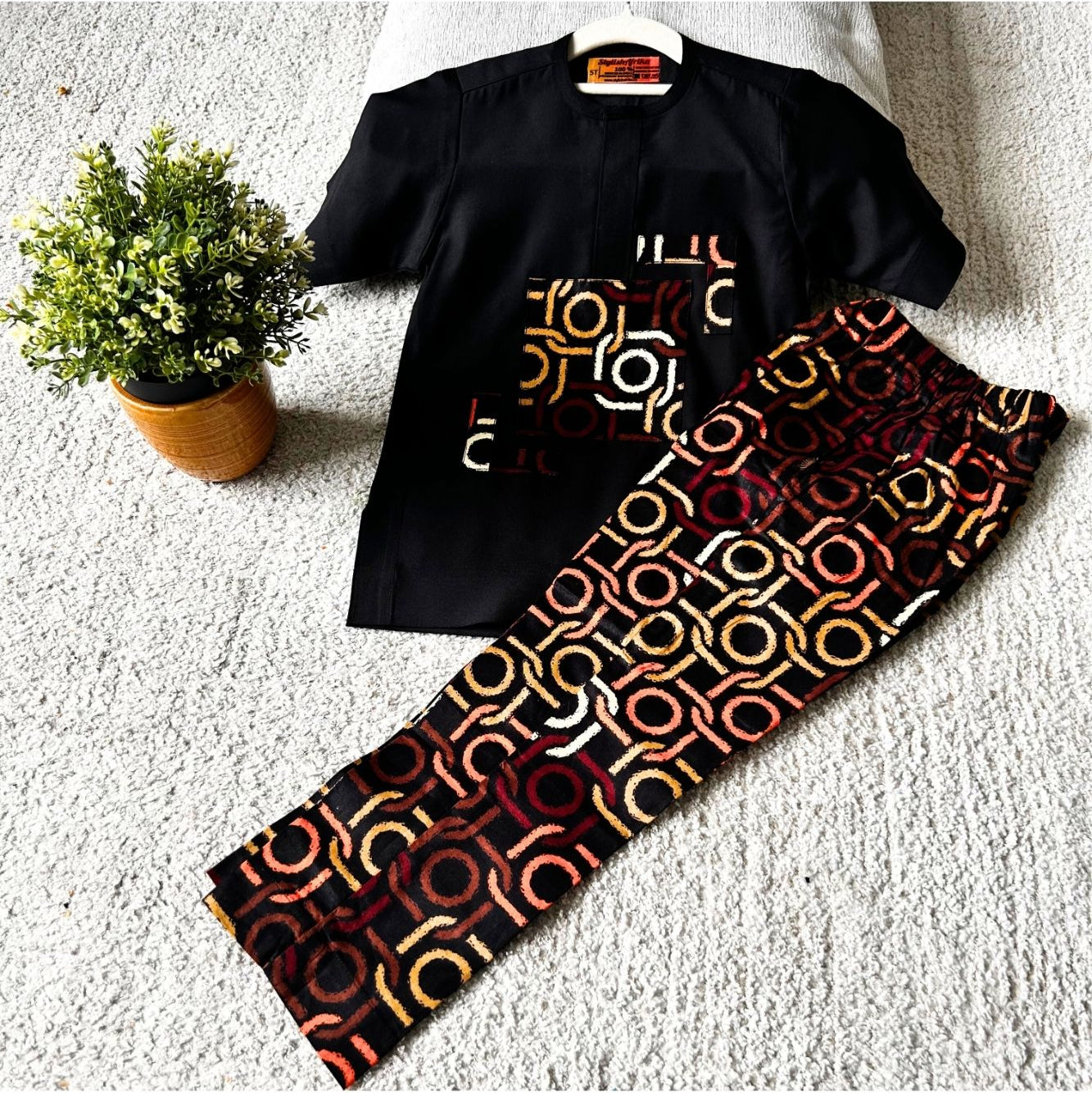 Atta Boys African Co-Ord Set in Geometric Patterned Print