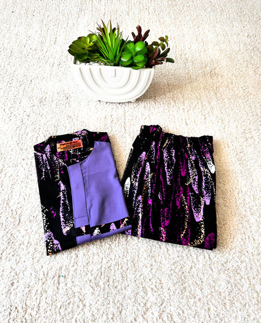 Oke Boys African Co-Ord Set in Purple Patterned Print