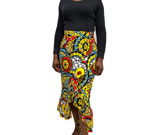 Salyds Women's African Wrap Skirt, (with gathered borders, adjustable sizing)