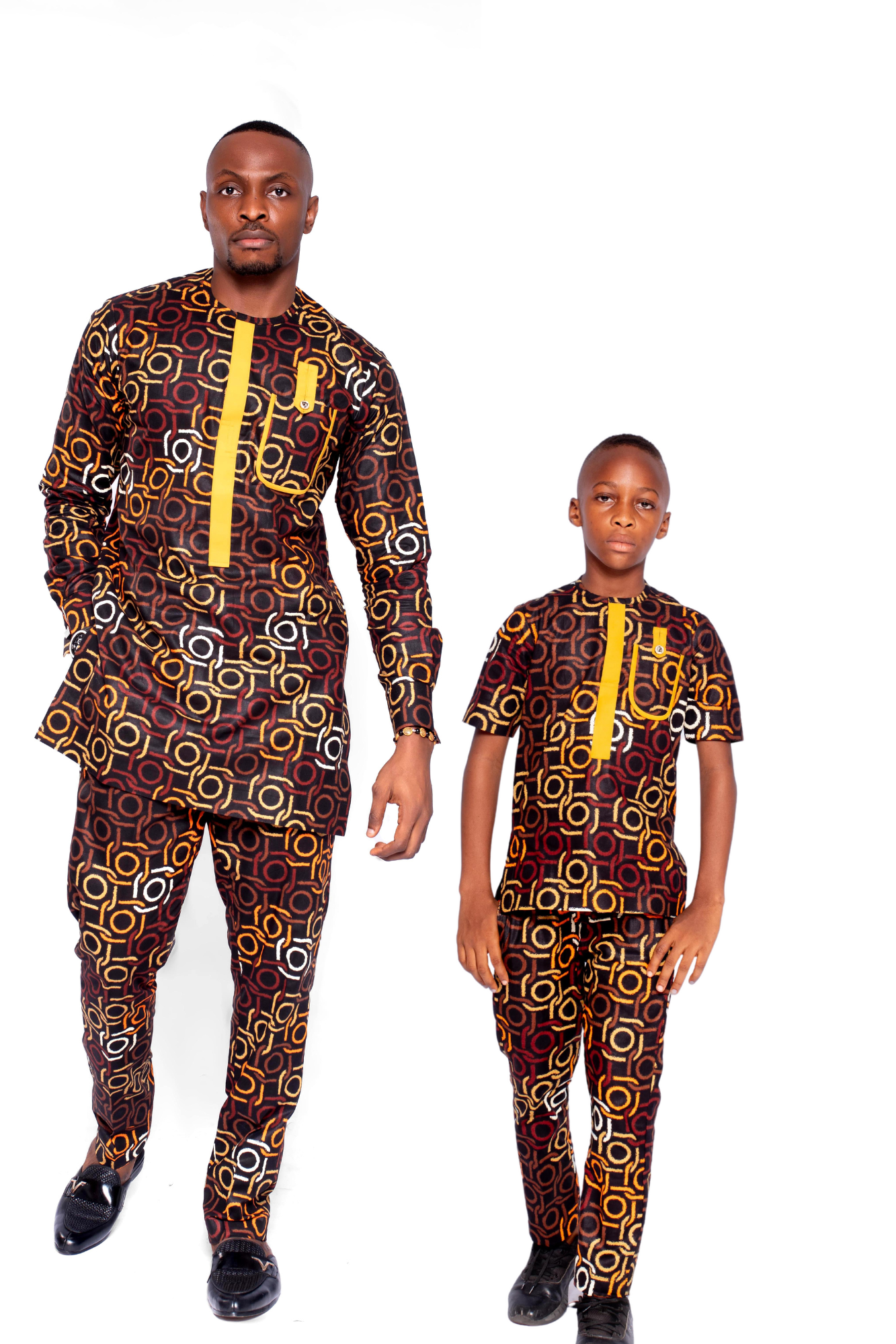 Movio Boys African Co-ord set, (in Brown, yellow gold ankara)