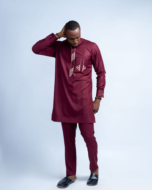 Mekus Men's Dashiki Co-Ord Set (Maroon color)