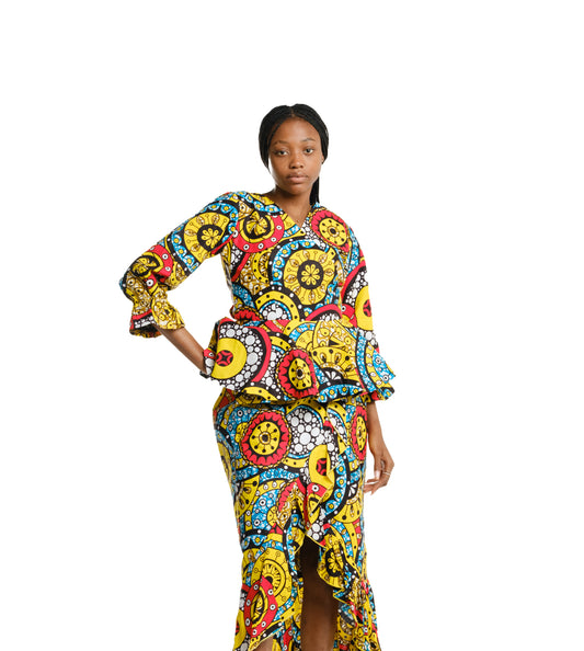 Salyds Women's African Wrap Skirt, (with gathered borders, adjustable sizing)