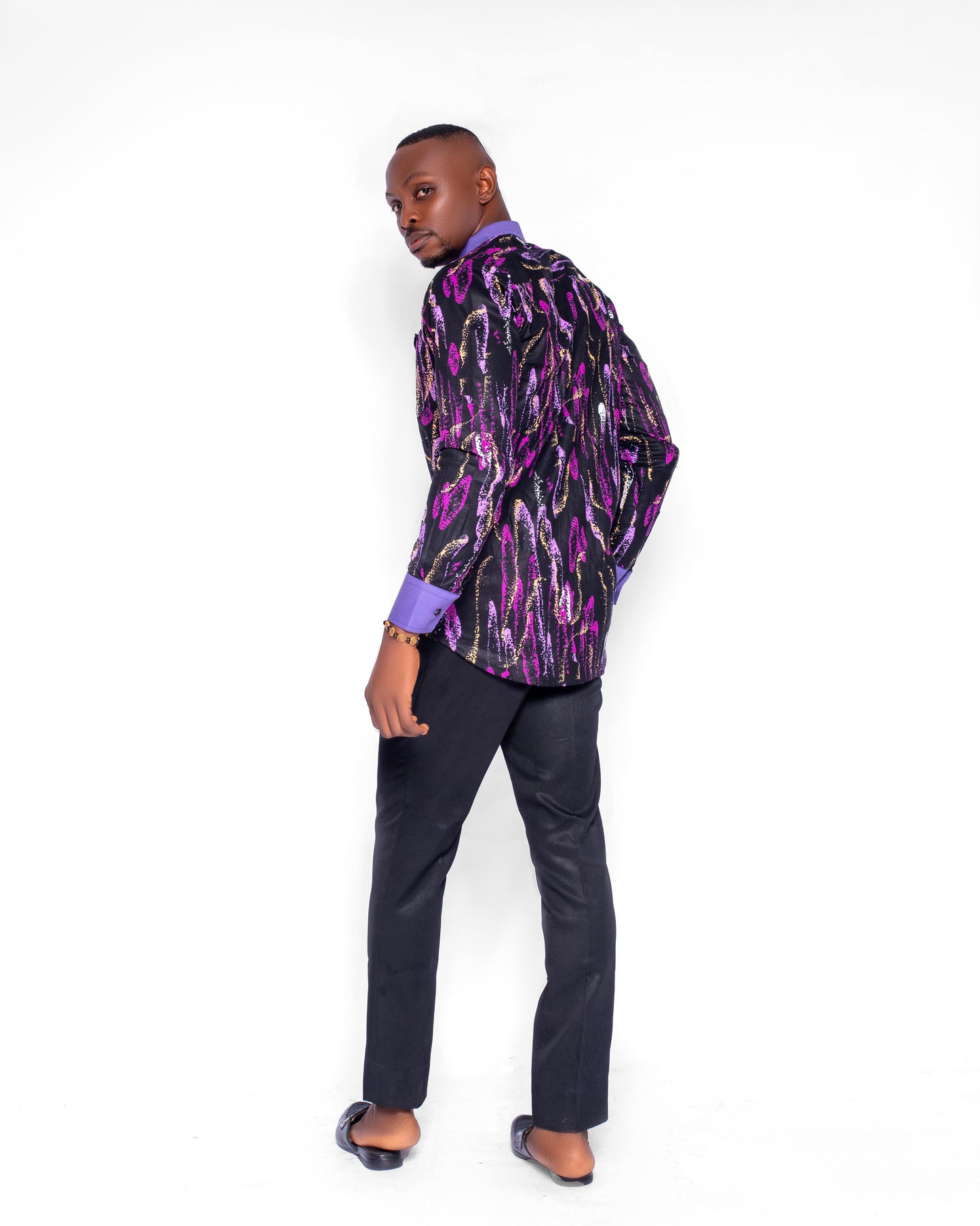 Leke Men's African Shirt (in Purple Patterned Ankara African Print)