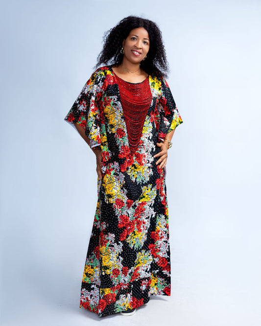 Bidemi Women's African Boubou Dress (Beaded, Stoned, Floral)