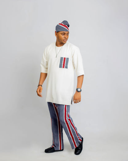 Nuru Men’s Aso Oke Pants Set – Navy Stripe