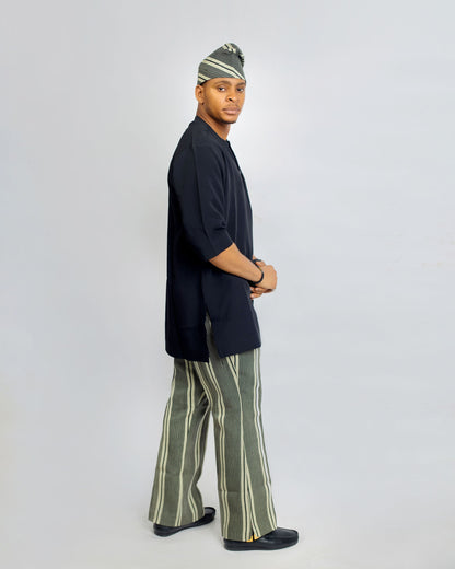 Faro Men’s Aso Oke Pants Set – Black Stripe