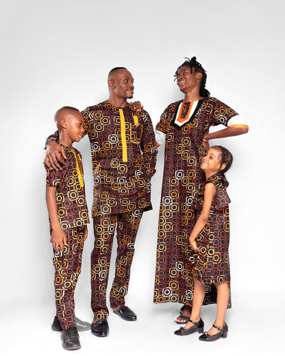 Ekon Men's African Print Co-ord Set, (in Brown and Gold Ankara)