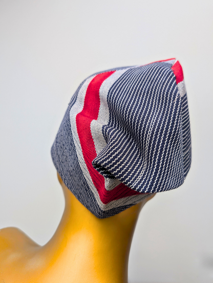 Ali Aso Oke African Cap – Navy Red Stripe (Fila Hat)