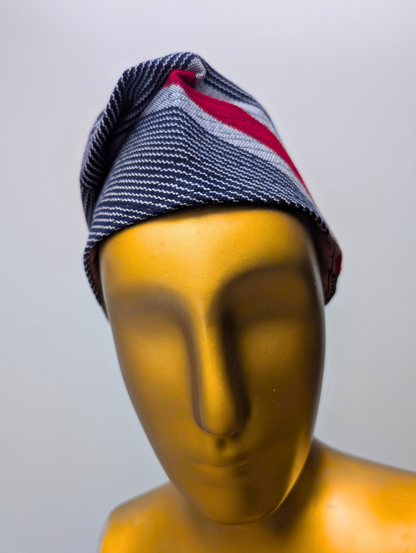 Ali Aso Oke African Cap – Navy Red Stripe (Fila Hat)