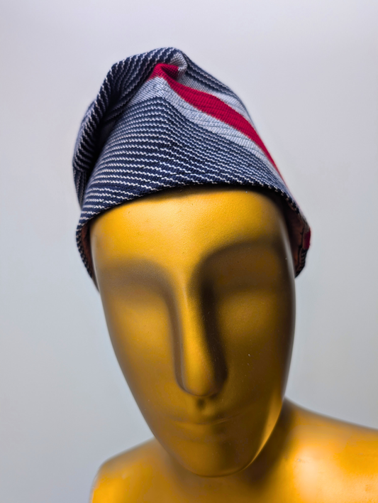 Ali Aso Oke African Cap – Navy Red Stripe (Fila Hat)