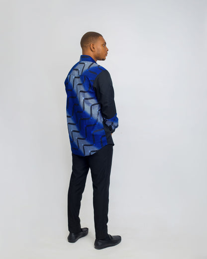Kairo Men’s African Print Shirt – Blue Noir