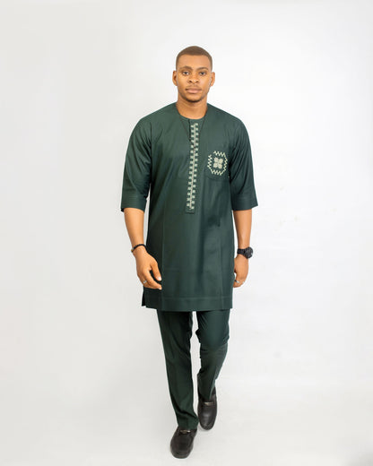 Ogah Men’s Kaftan Set – Forest Green Embroidered