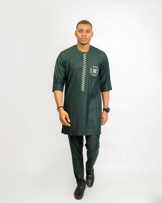 Ogah Men’s Kaftan Set – Forest Green Embroidered