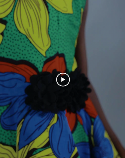 Kaego Girls African Dress in Flowery Print, with Beaded Neckline, Tulle Border