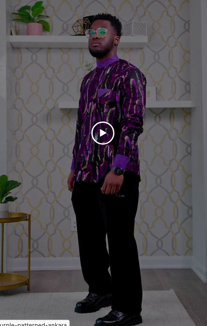 Leke Men's African Shirt (in Purple Patterned Ankara African Print)