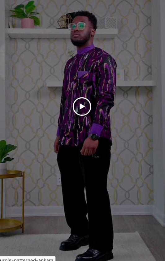 Leke Men's African Shirt (in Purple Patterned Ankara African Print)