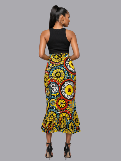 Sally Women's African Wrap Skirt, (with gathered borders, adjustable sizing)