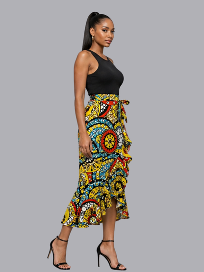 Sally Women's African Wrap Skirt, (with gathered borders, adjustable sizing)